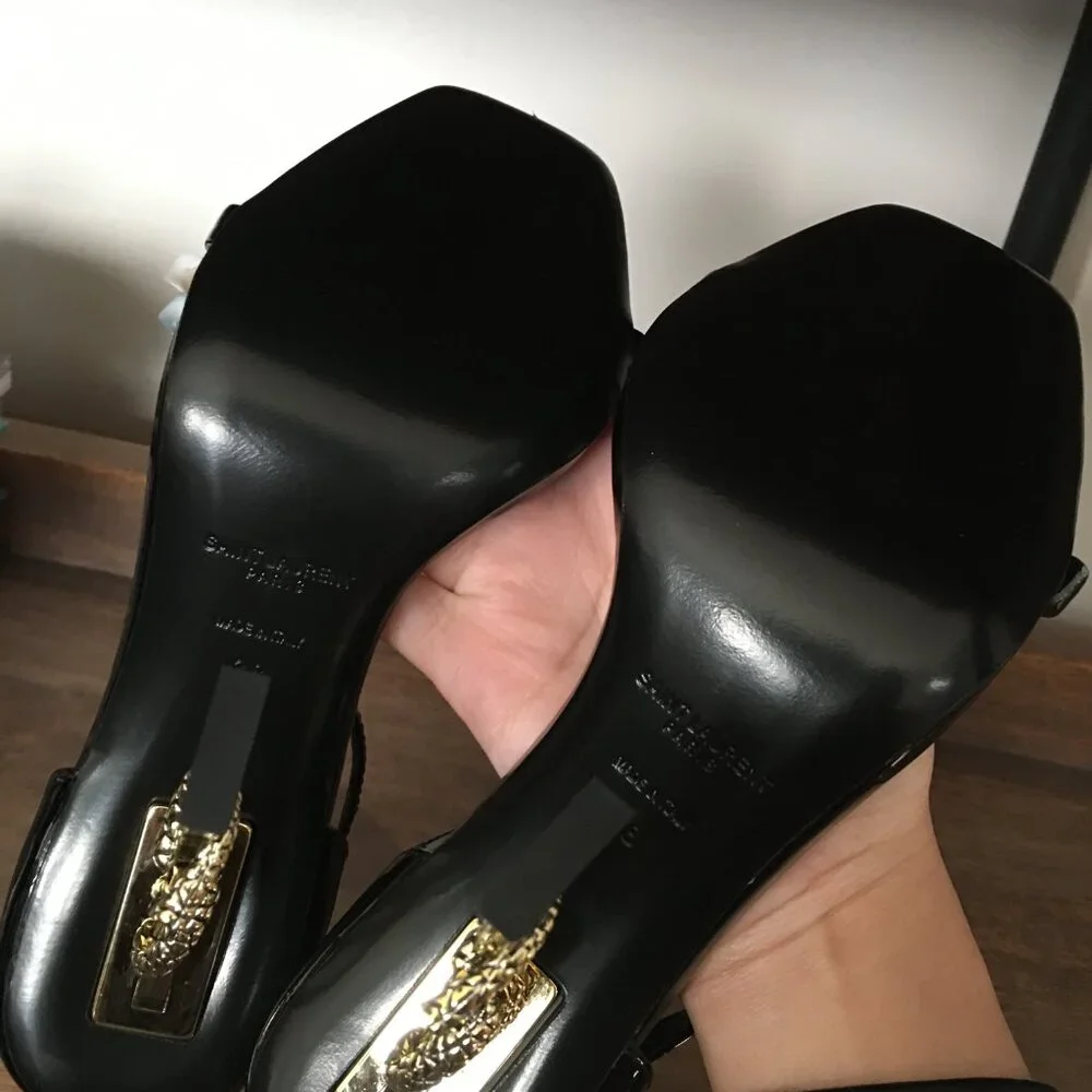 Saint Laurent Opyum YSL Snake Heel Black Patent Pumps 38